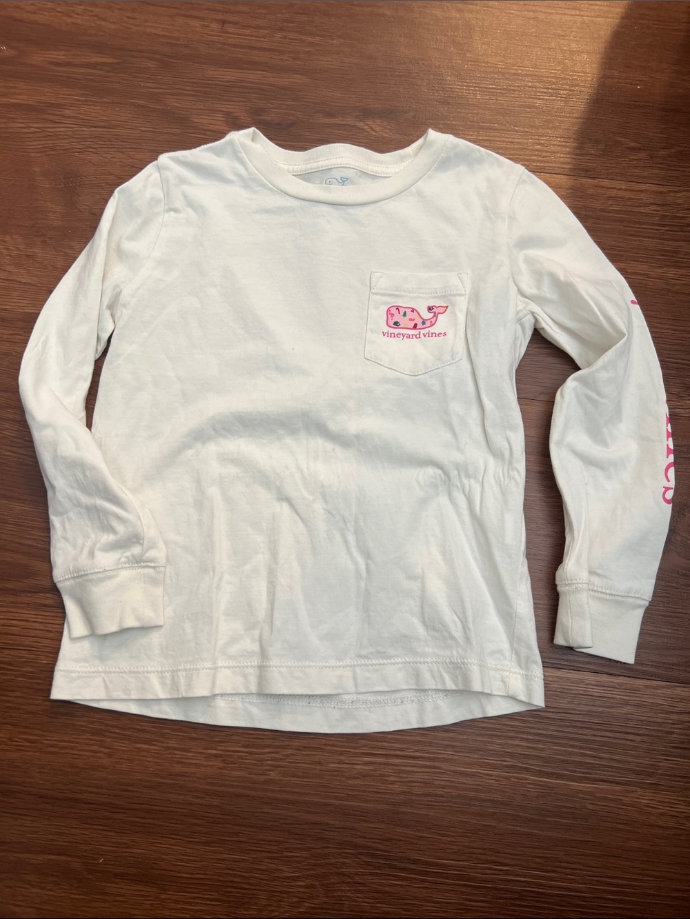Vineyard Vines White Long-Sleeve Pocket Tee with Pink Whale
